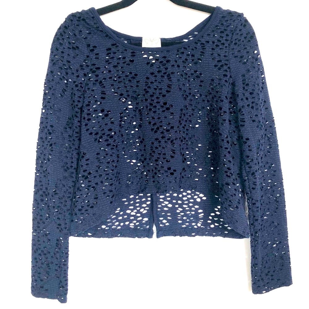 Ella Moss Navy Cross Back Lace Shirt Size 12